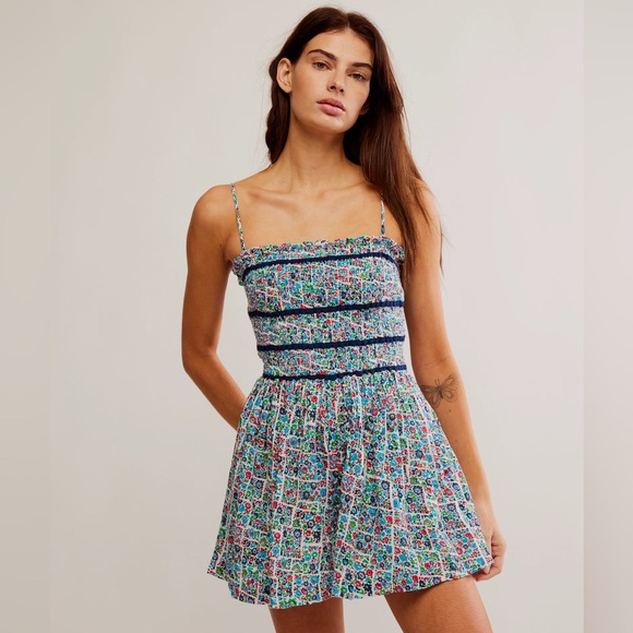 FREE PEOPLE Bali Checked Out Floral Romper NWT Smocked